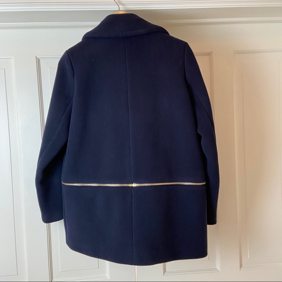 Sandro navy blue wool blend coat with zipper - Picture 4 of 13